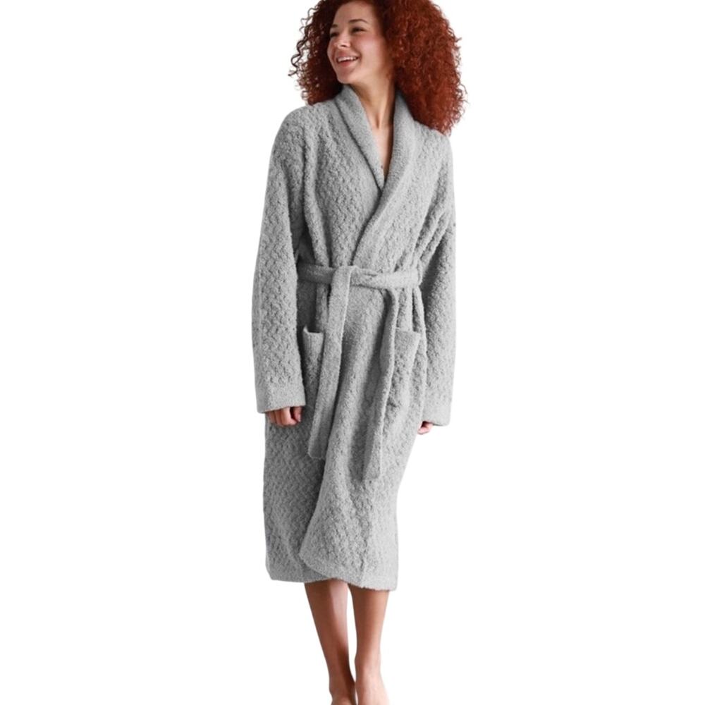 Sunday Citizen Cloud Grey Snug Waffle Robe Cozy Wrap Tie Waist S/M Small Medium